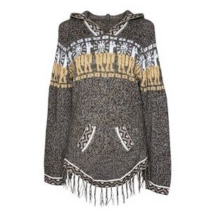 Artesanas Apaza Alpaca Hoodie Sweater S Brown Llama Boho Fringe Peru Knitted